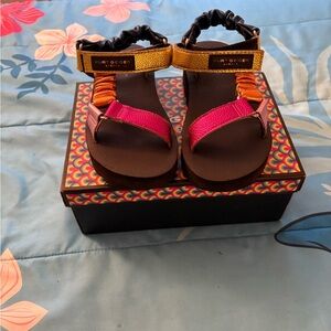 Kurt Geiger Brown Sandals with Pink and Orange Accents